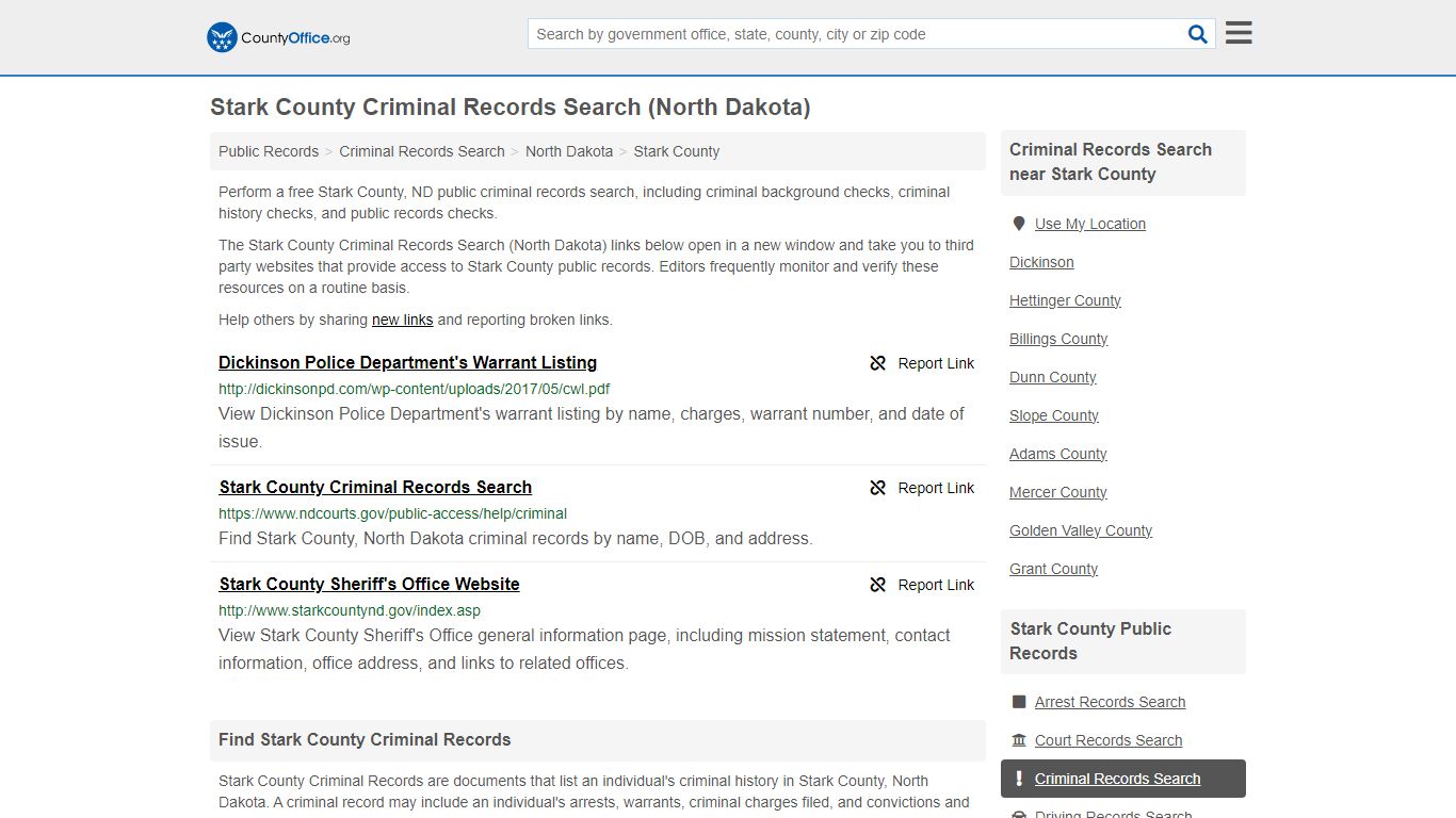 Criminal Records Search - Stark County, ND (Arrests, Jails & Most ...